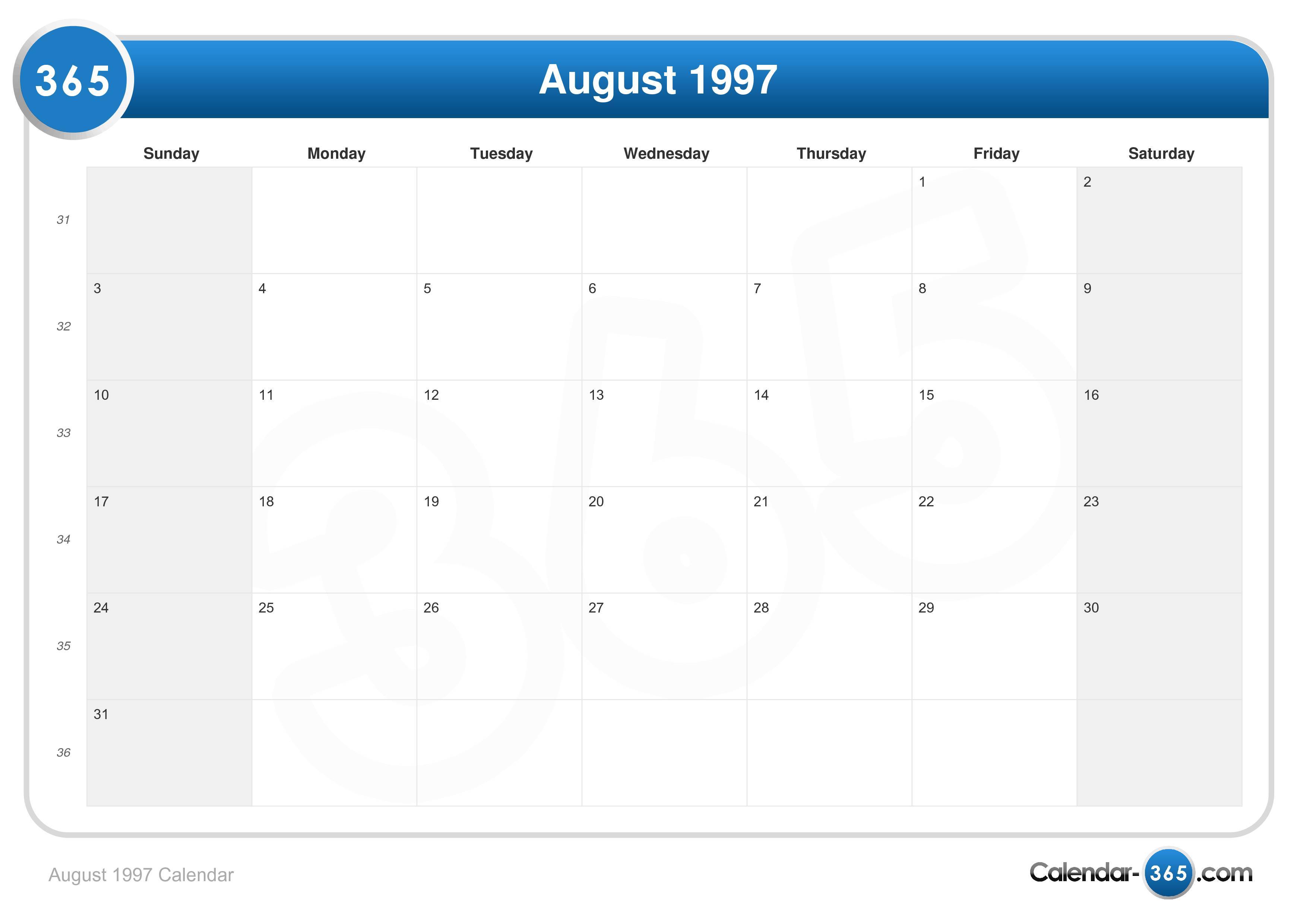 August 1997 Calendar