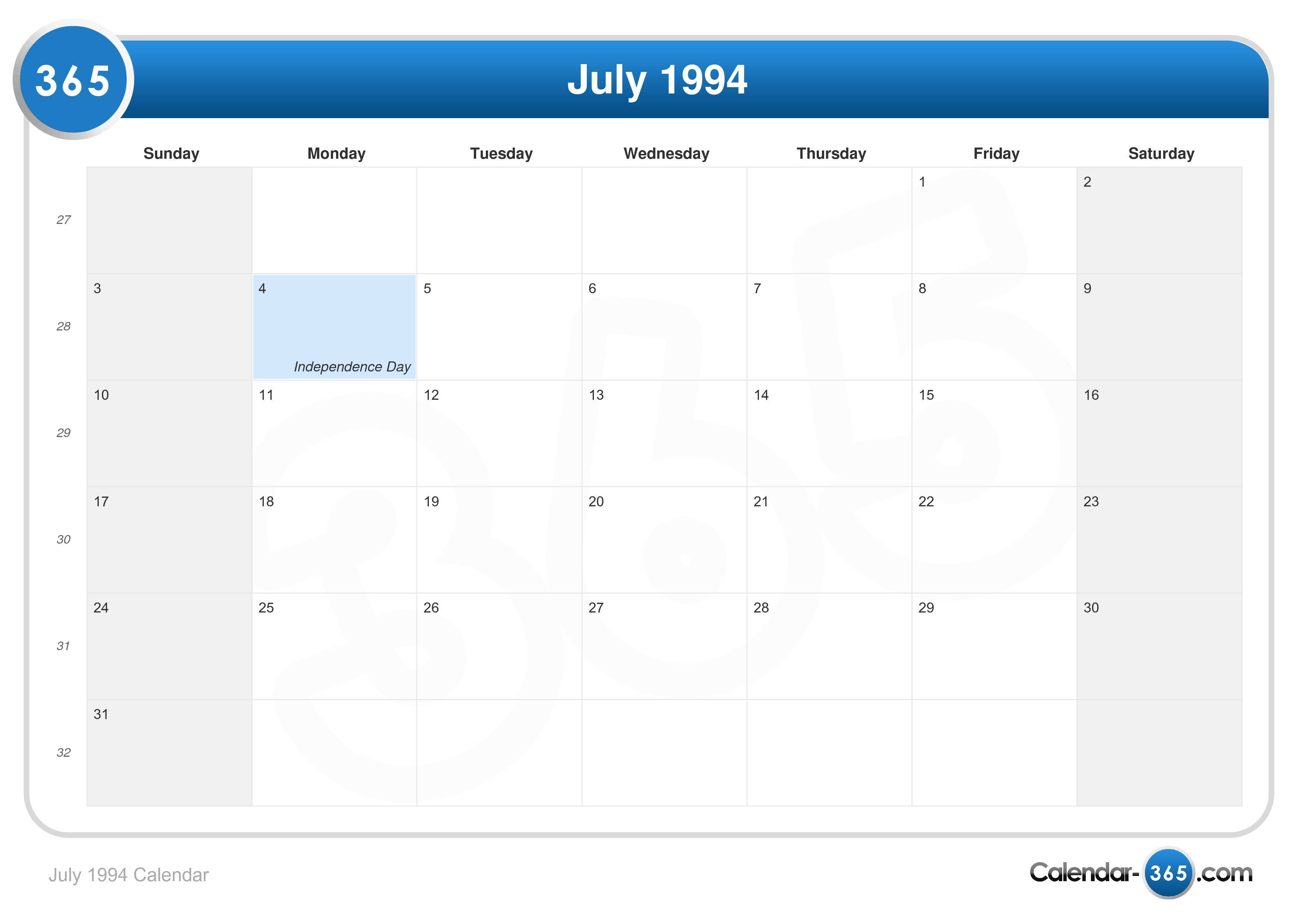 July 1994 Calendar