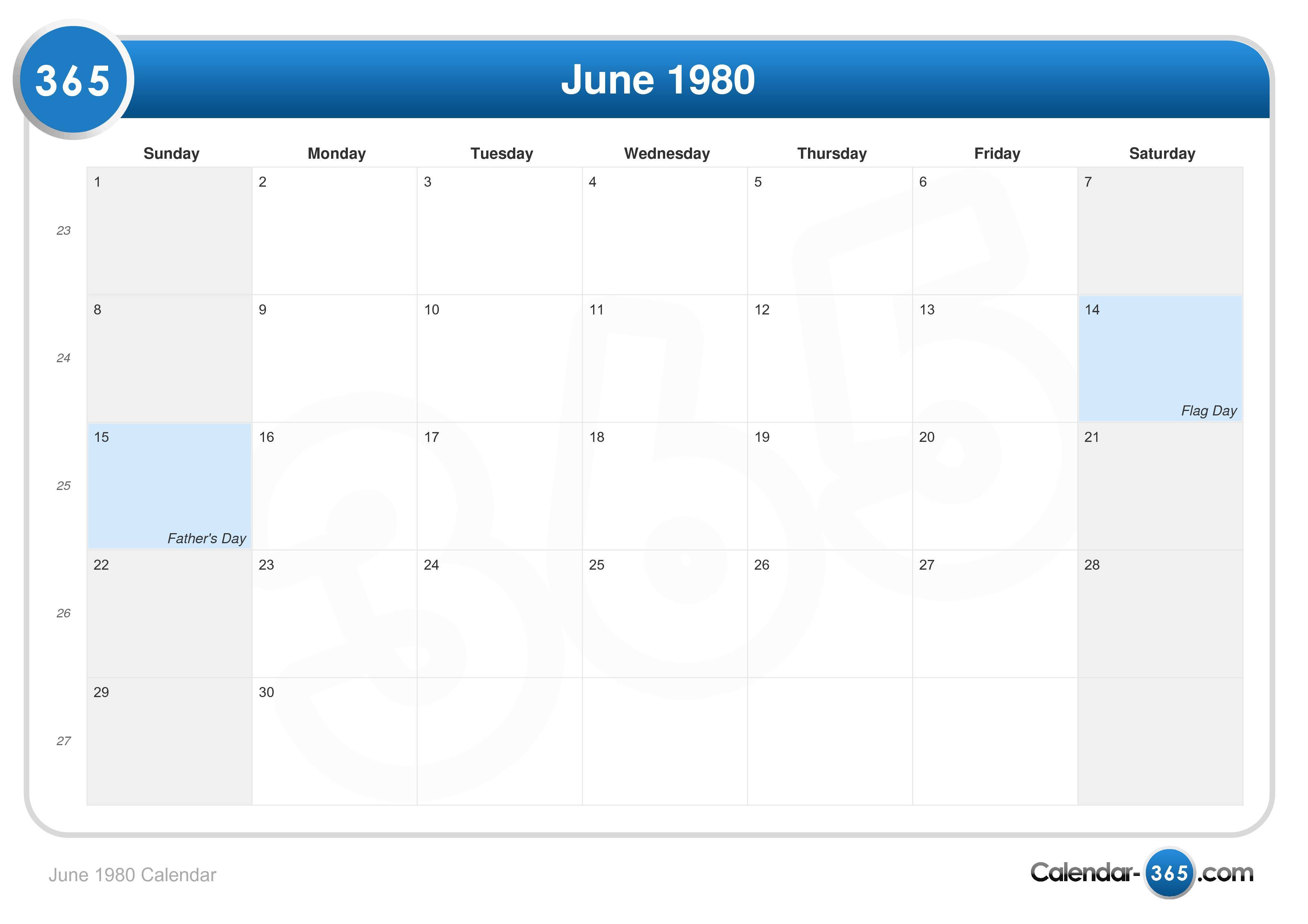June 1980 Calendar