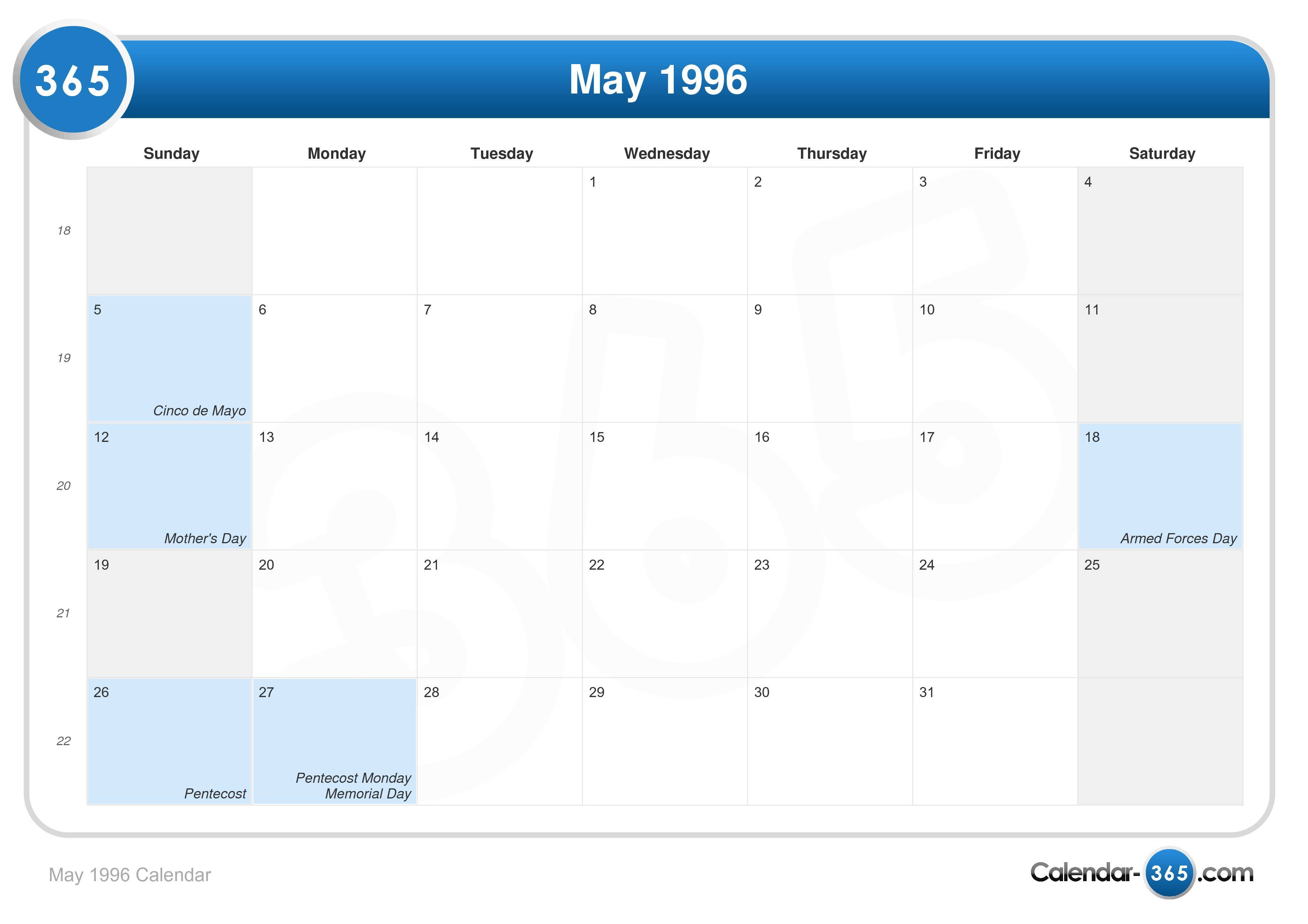 May 1996 Calendar