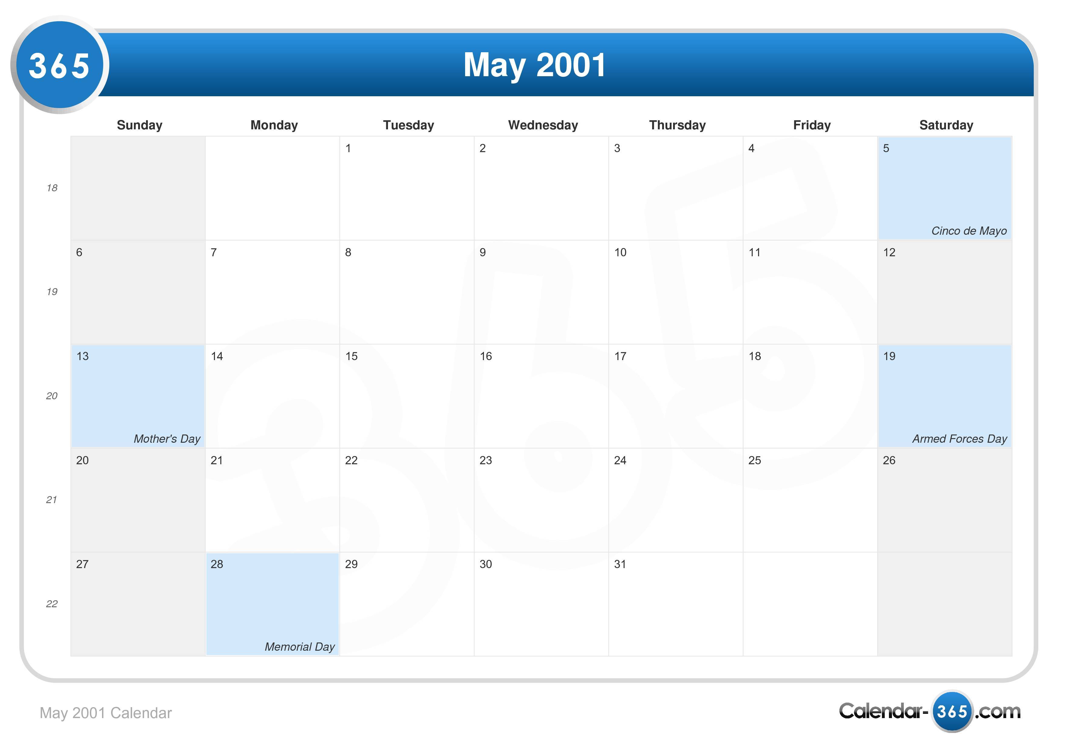 May 2001 Calendar