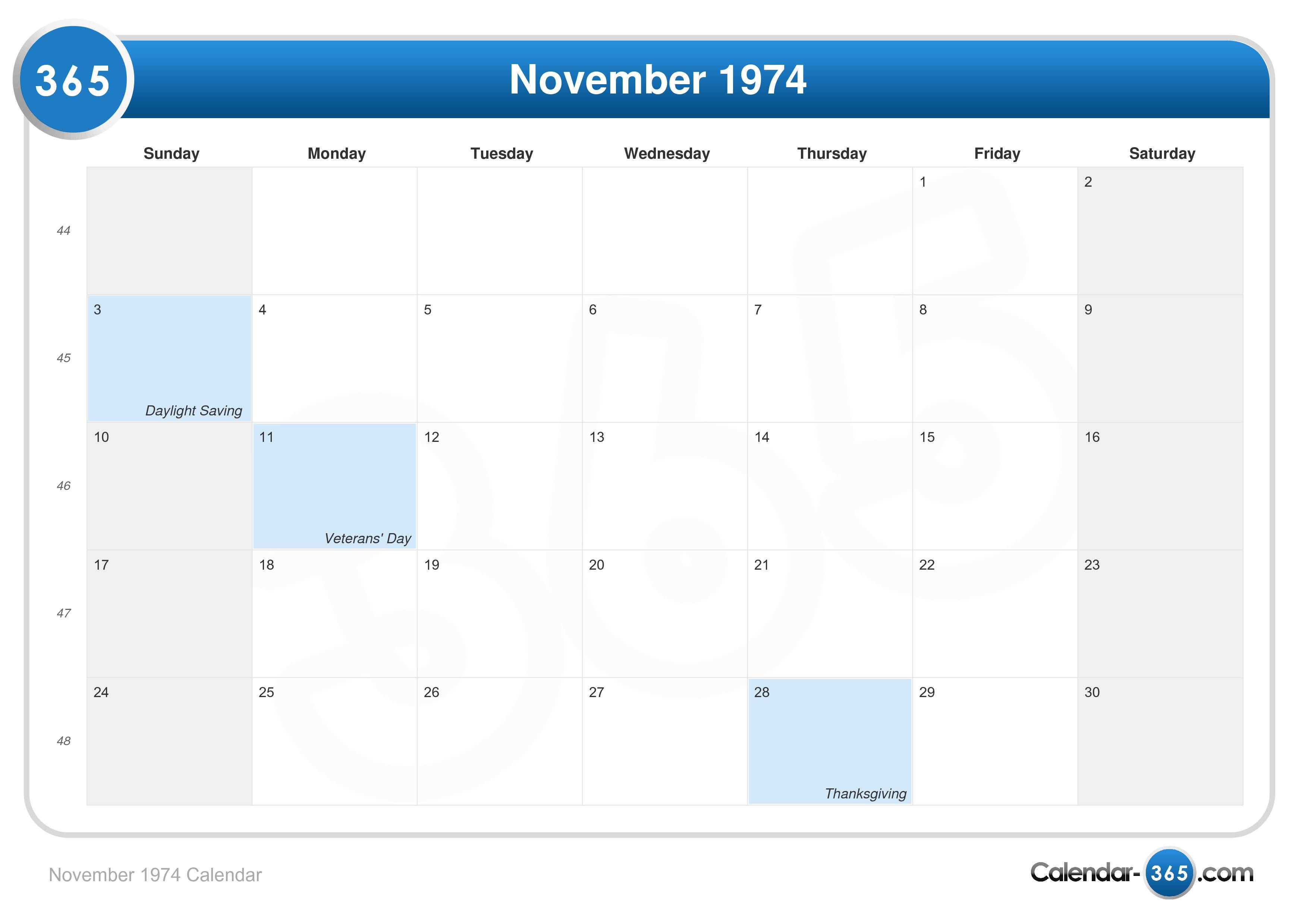 November 1974 Calendar