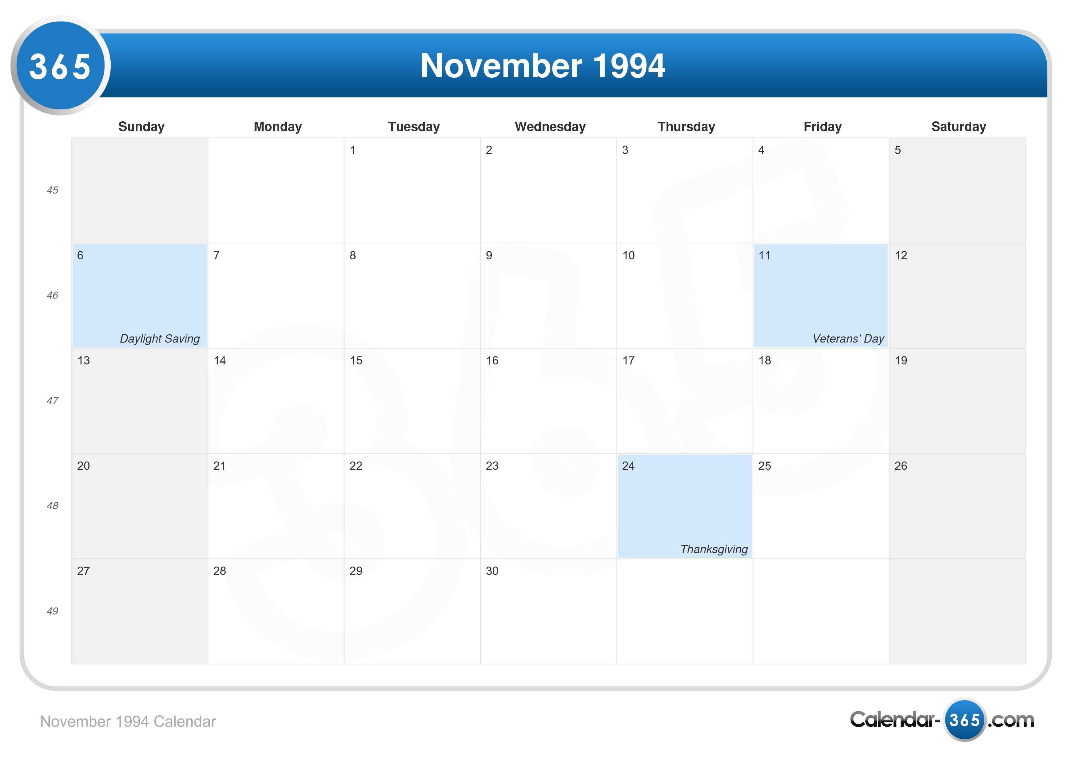 November 1994 Calendar