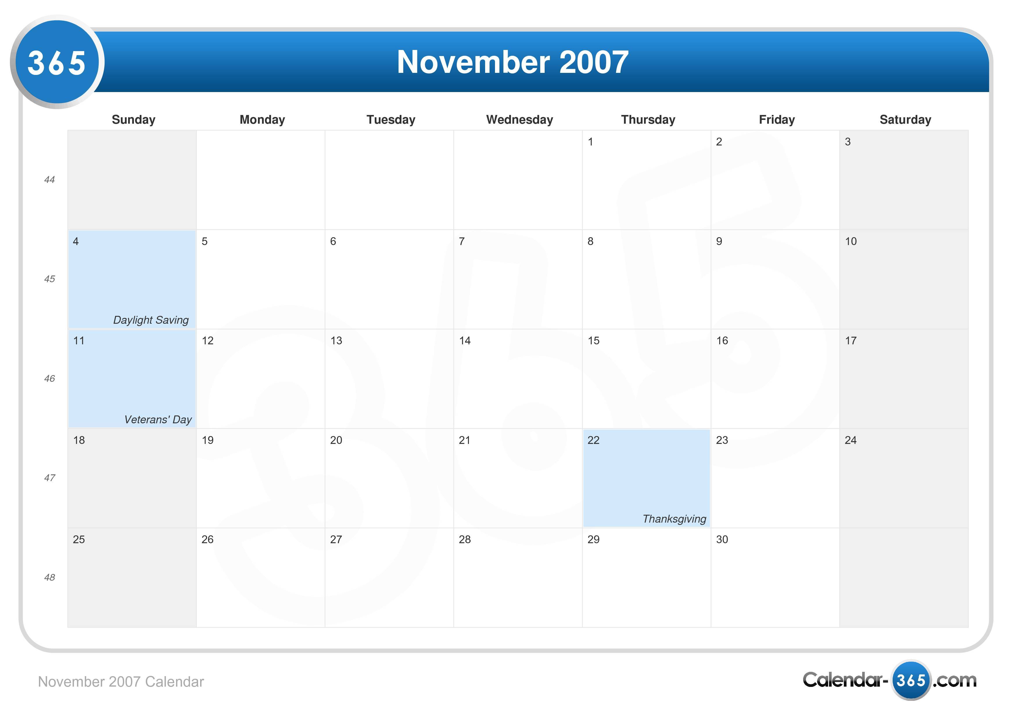November 2007 Calendar