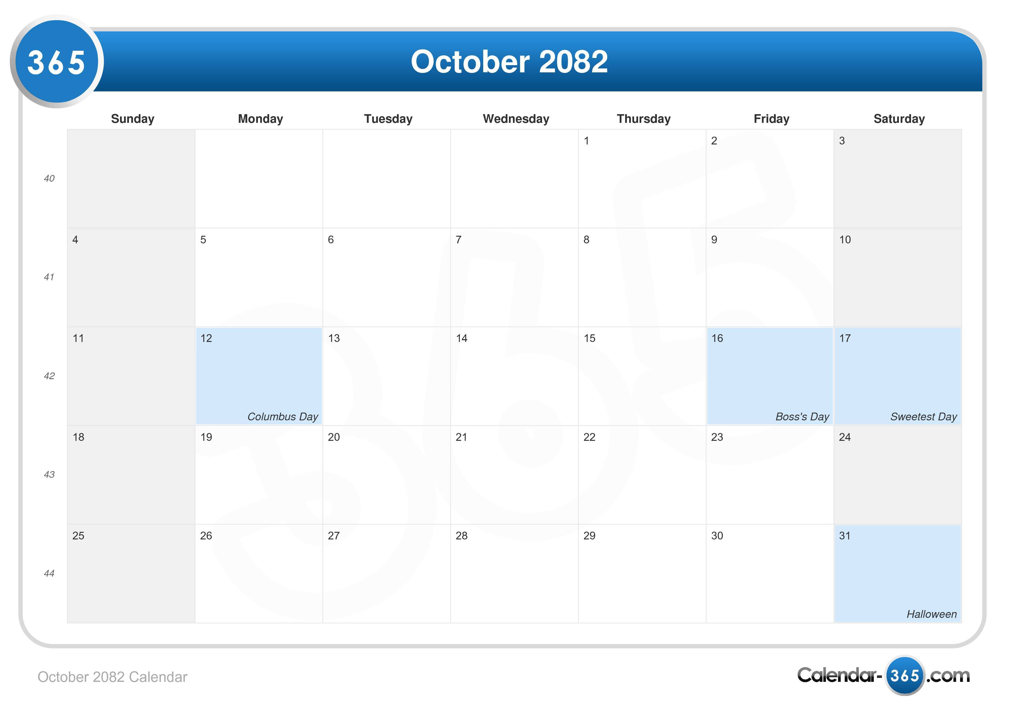 October 2082 Calendar