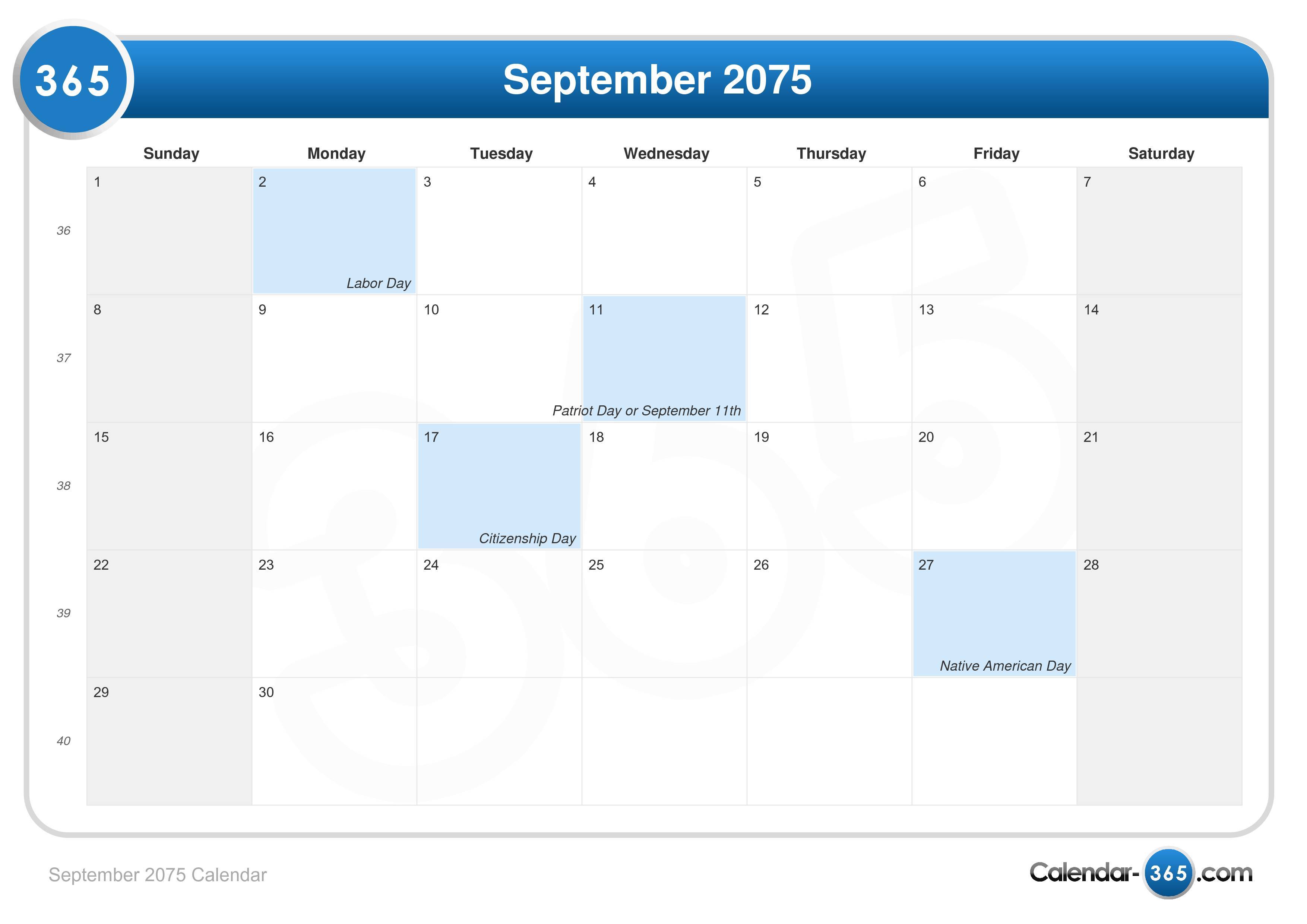 September 2075 Calendar