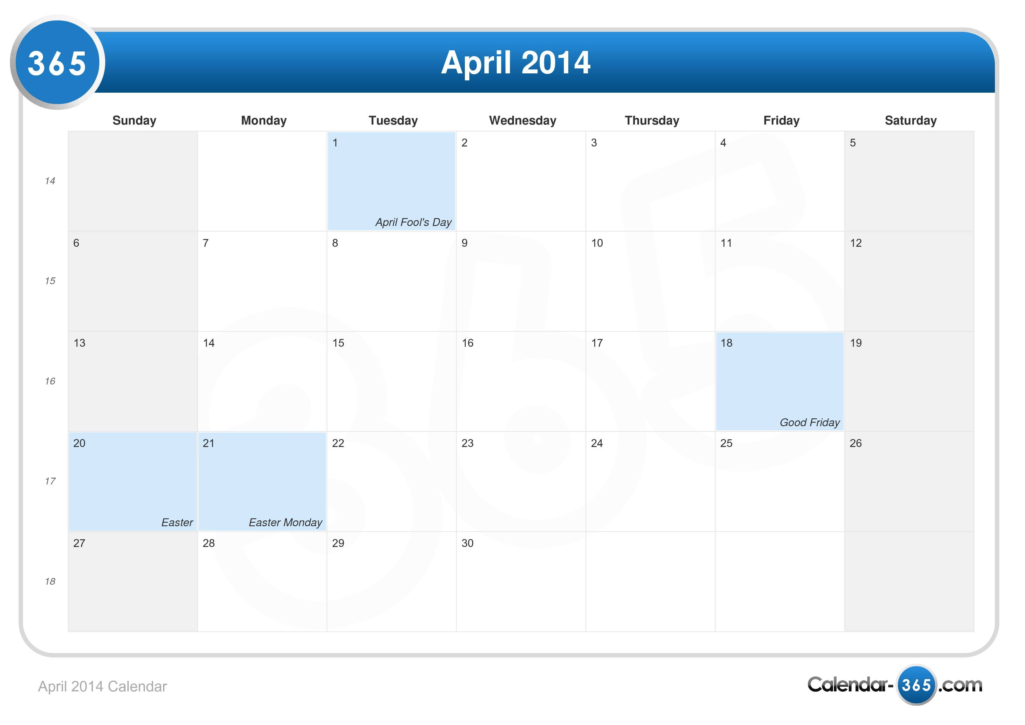 April 14 Calendar