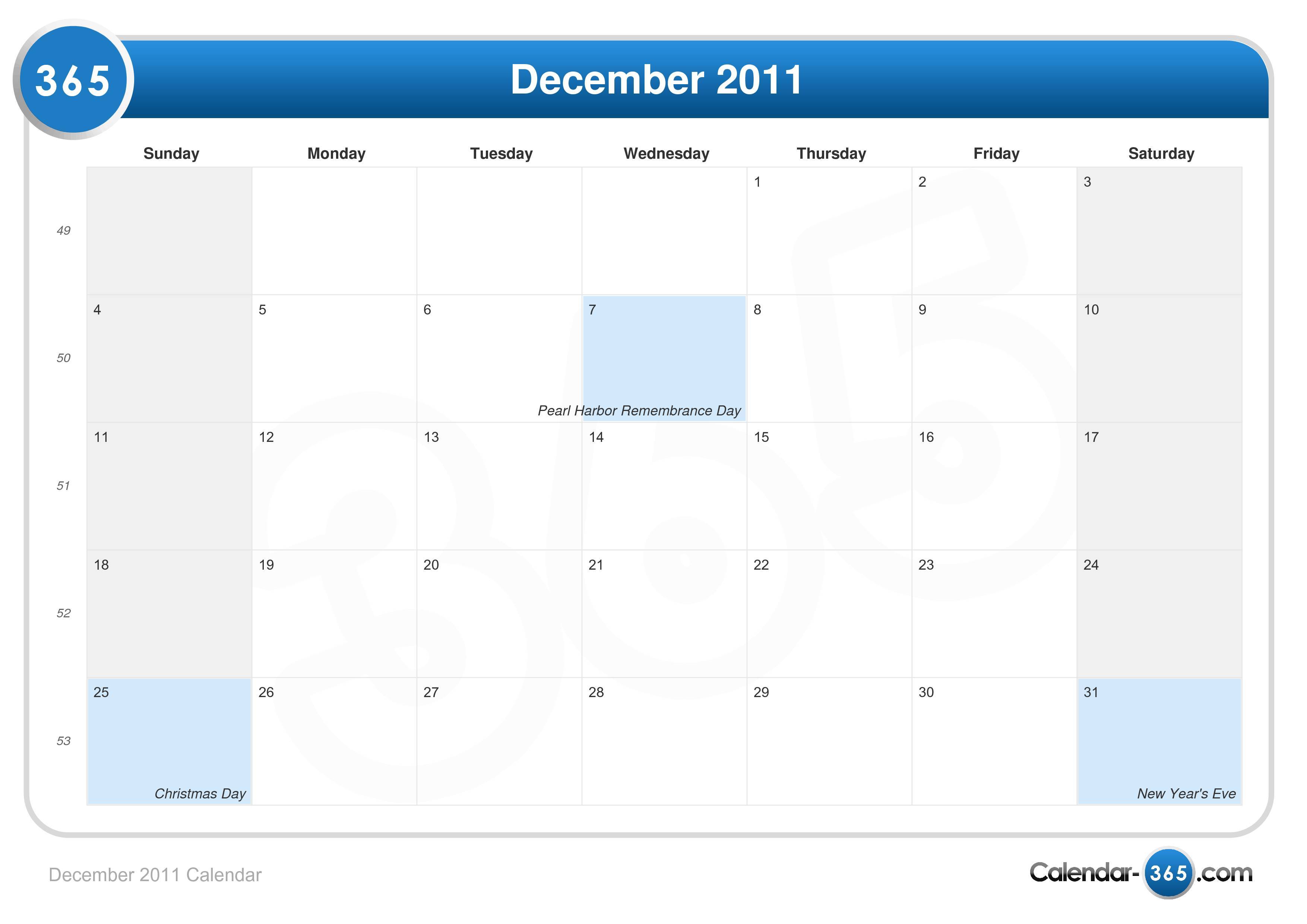 December 2011 Calendar