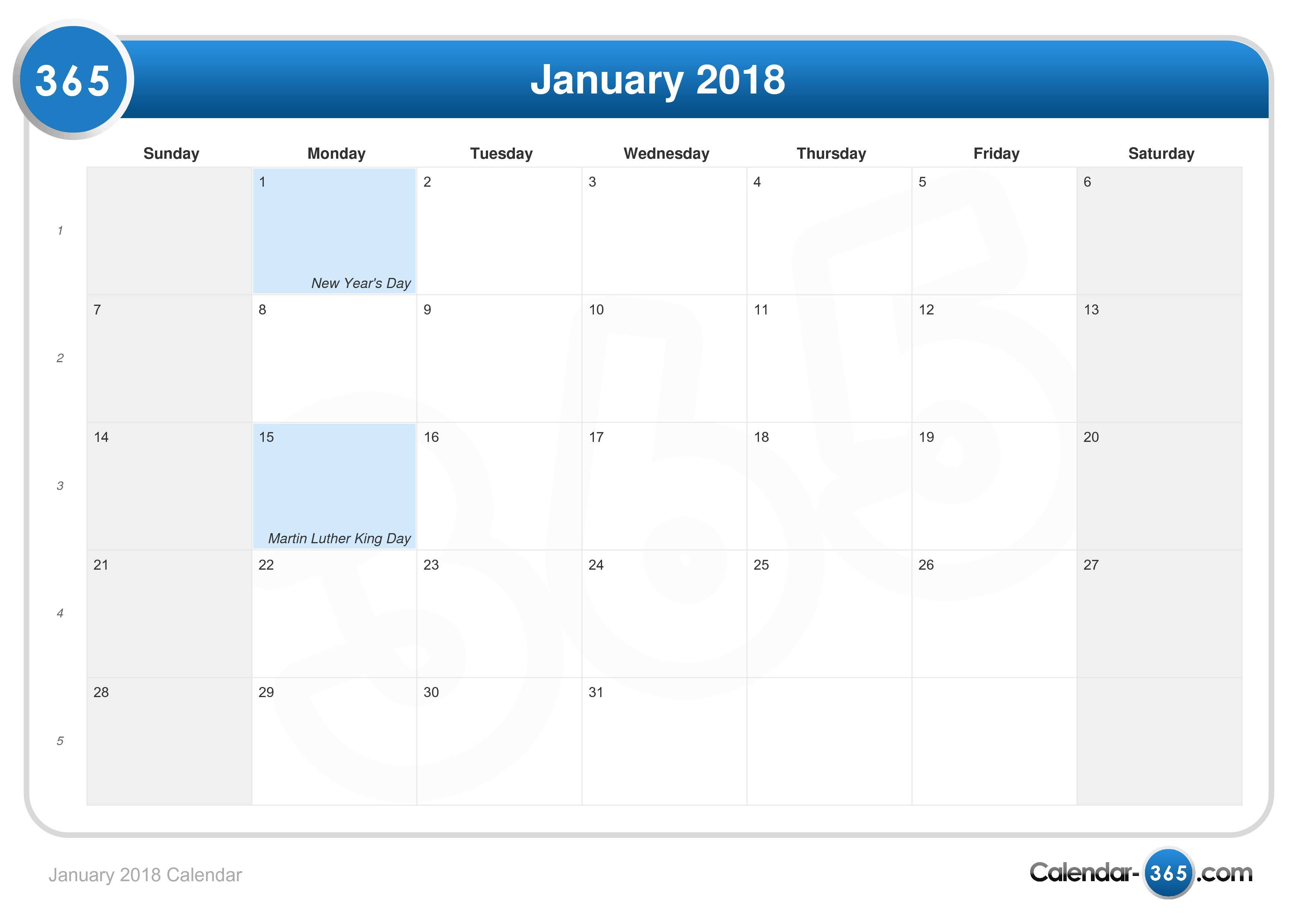January 18 Calendar