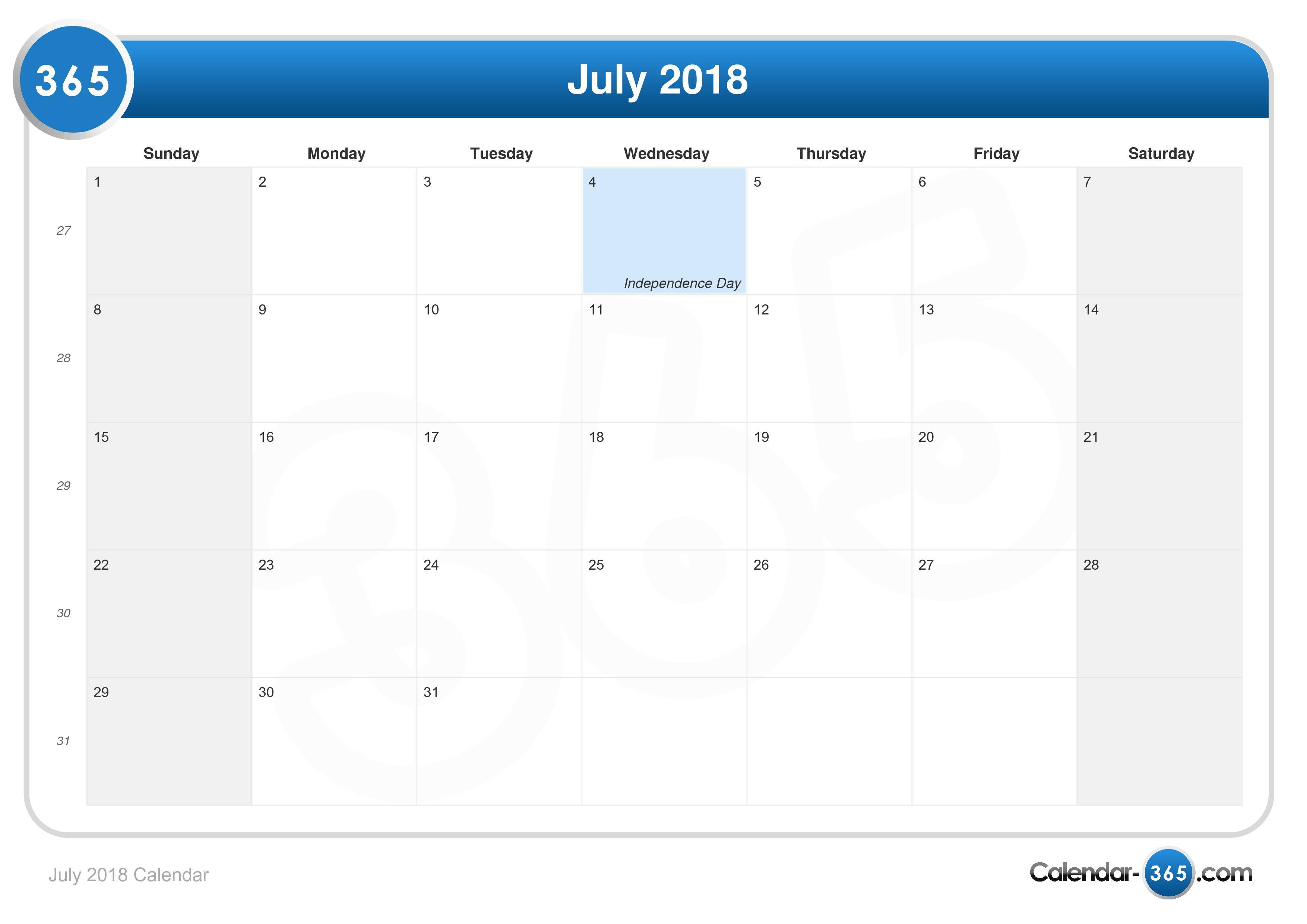 18 July Calendar Allis Tierney