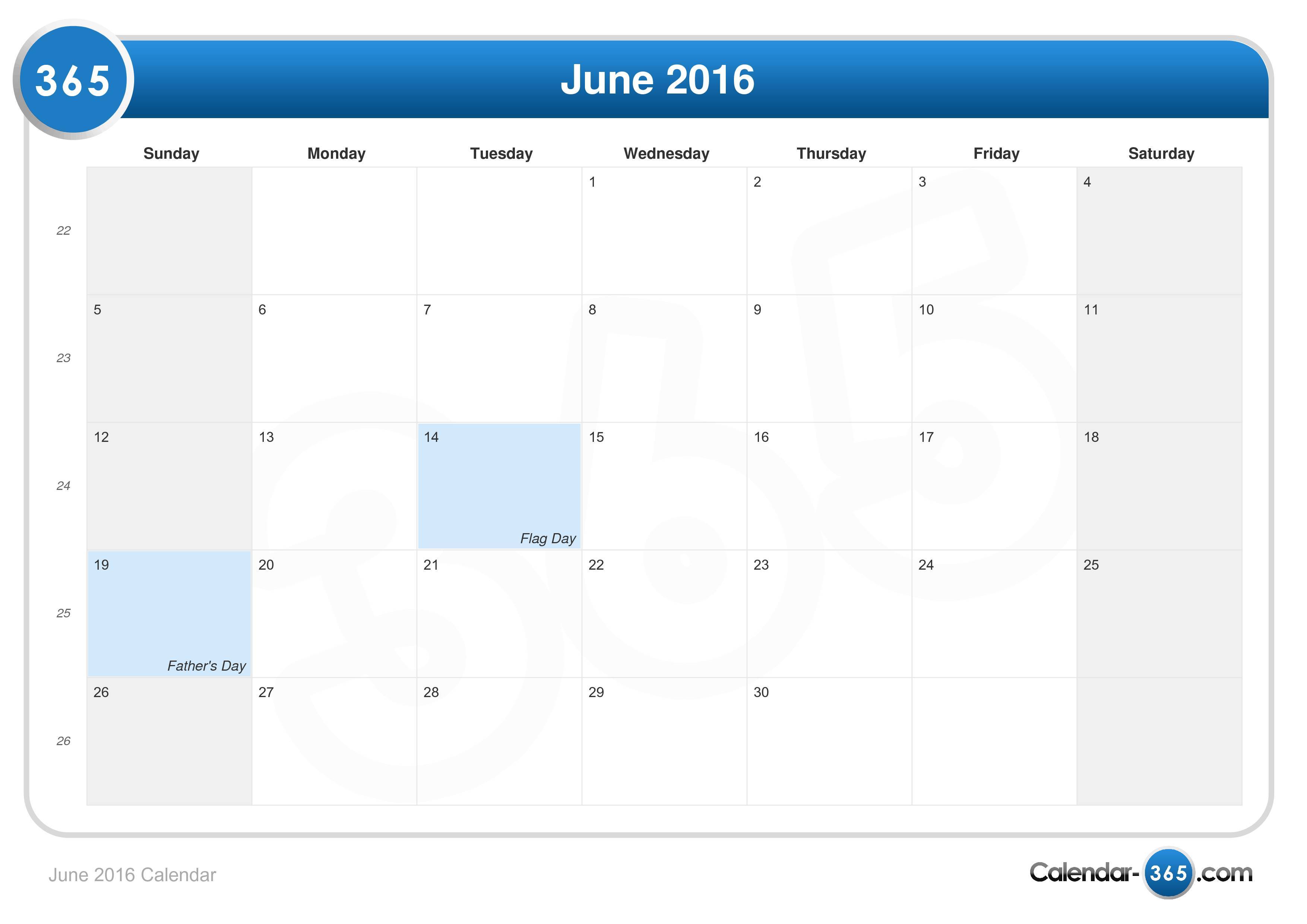 June 16 Calendar