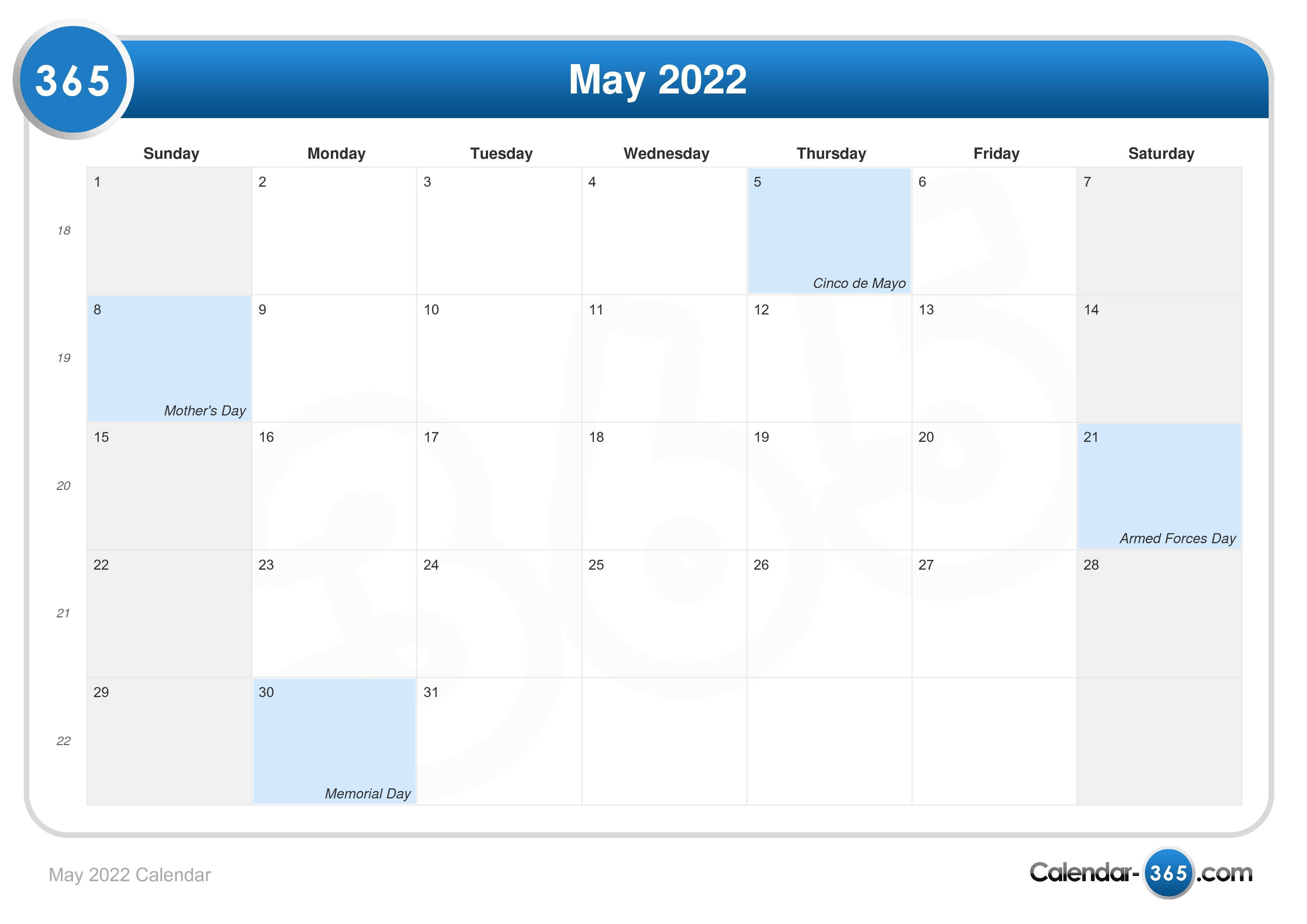 2022 Calendar May Background