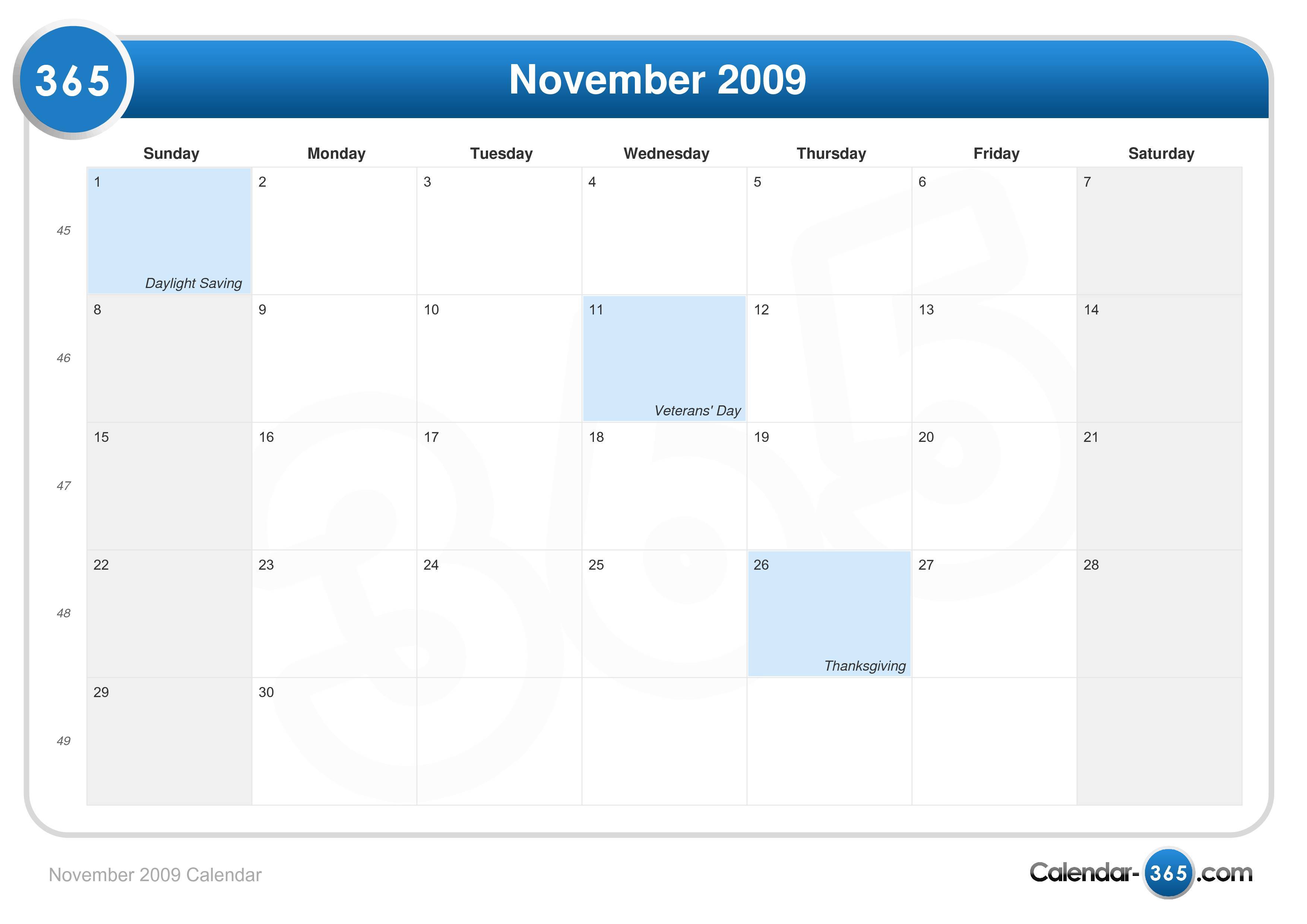 November 2009 Calendar