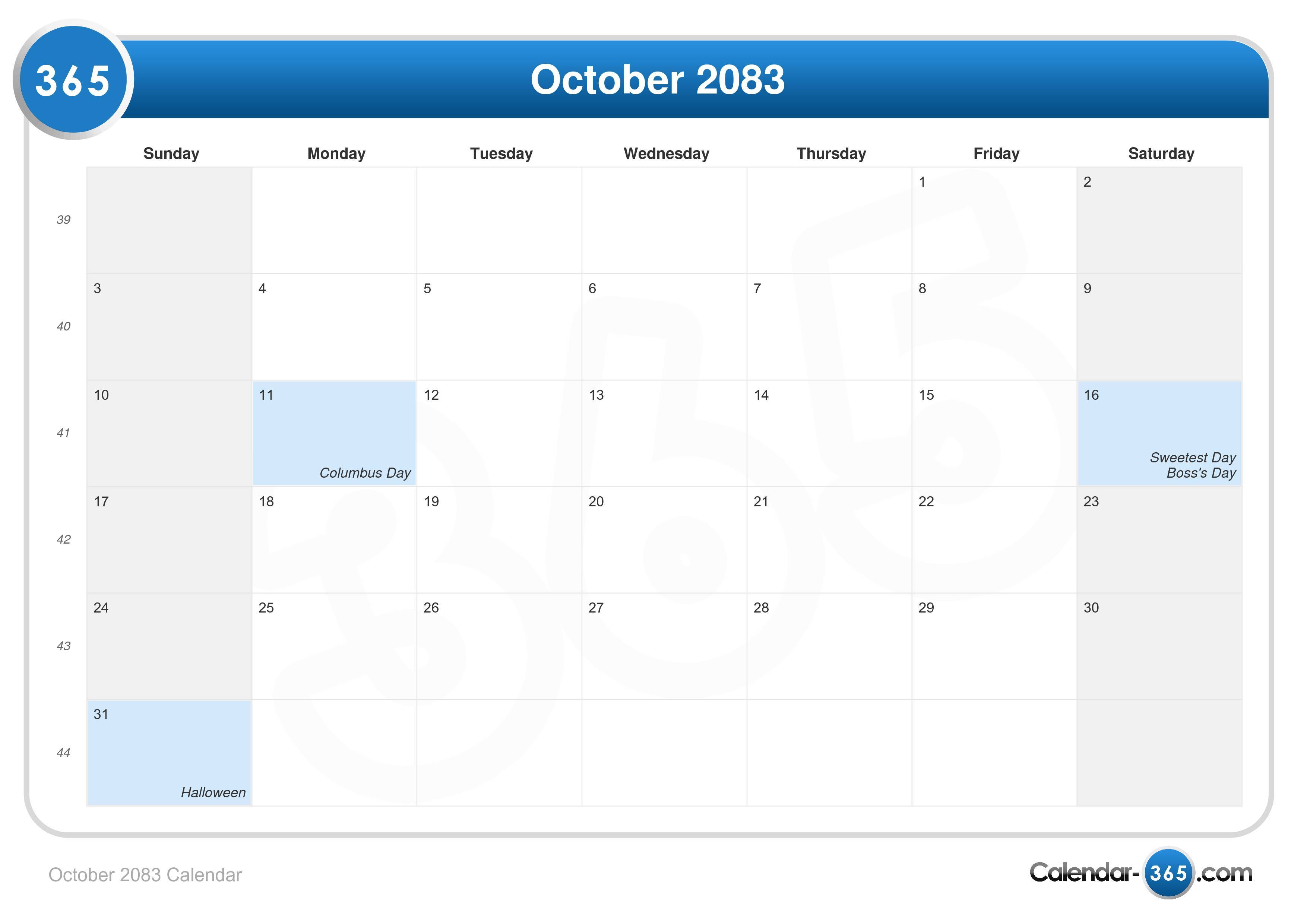 October 2083 Calendar